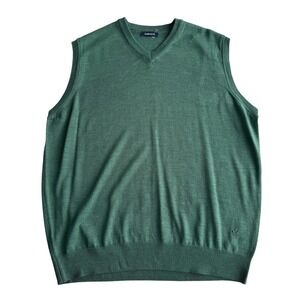 Walbusch NWT Wool Blend V Neck Fine Knit Green Pullover Sweater Vest XL